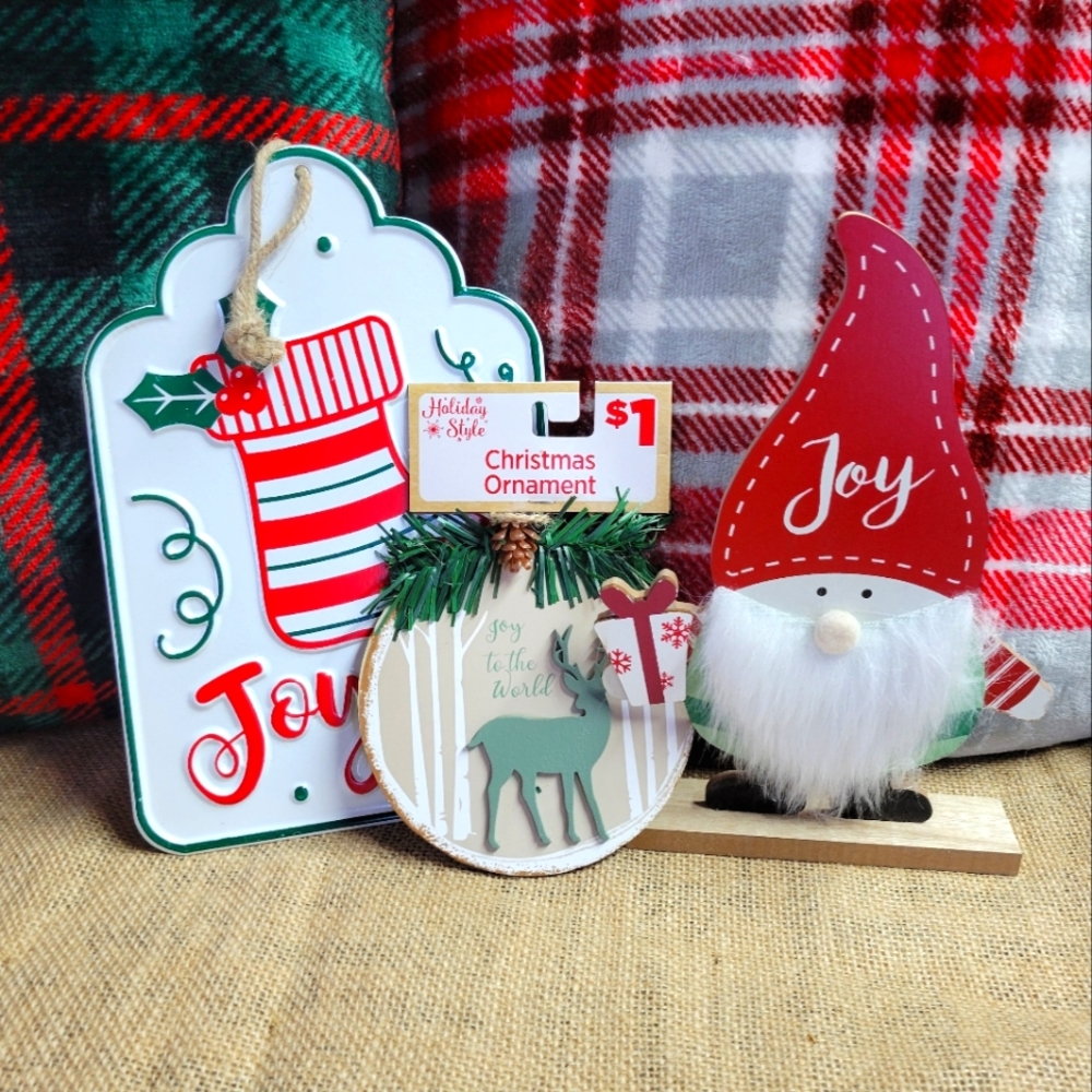 Christmas decorations 1 ornament 1 standing gnome 1 sign